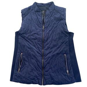 New York & Company Woman's Zip-Up Vest With Pockets Navy Quilted